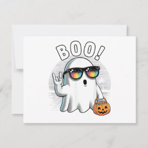 Rock Ghost Retro Halloween Pumpkin Funny Boo Holiday Card
