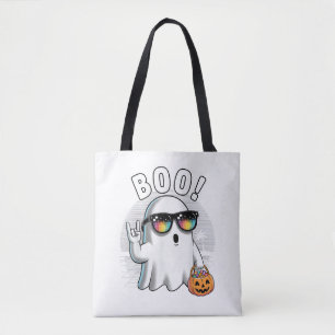 Rock Ghost Retro Halloween Pumpkin Funny Boo Tote Bag