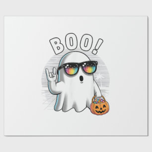 Rock Ghost Retro Halloween Pumpkin Funny Boo Wrapping Paper