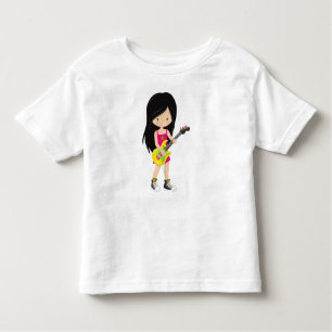 Rock Girl, Black Hair, Band, Music, Guitar Player Toddler T-Shirt