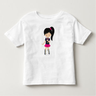 Rock Girl, Black Hair, Microphone, Band Singer Toddler T-Shirt