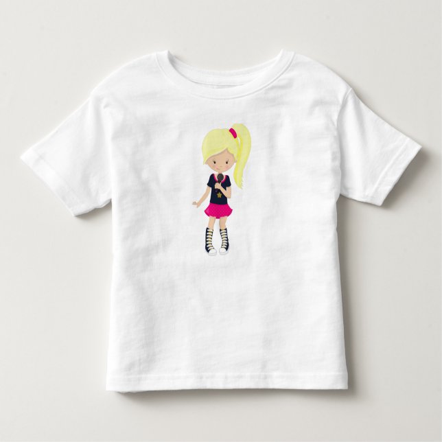 Rock Girl, Blonde Hair, Microphone, Band Singer Toddler T-Shirt (Front)