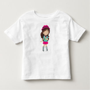 Rock Girl, Brown Hair, Band Singer, Microphone Toddler T-Shirt