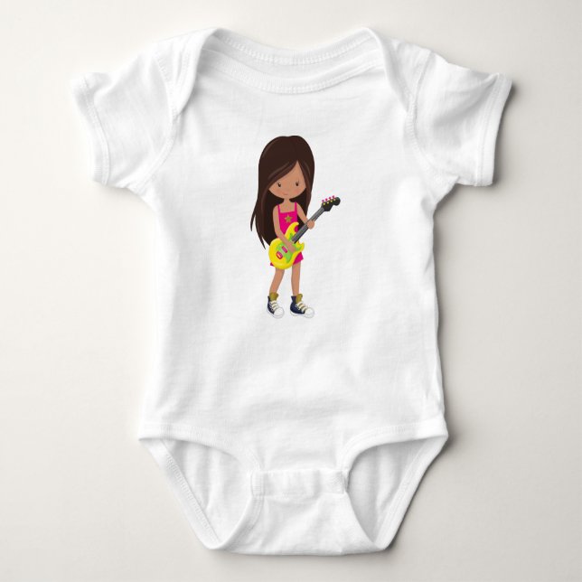 Rock Girl, Latina Girl, Guitar Player, Band, Music Baby Bodysuit (Front)