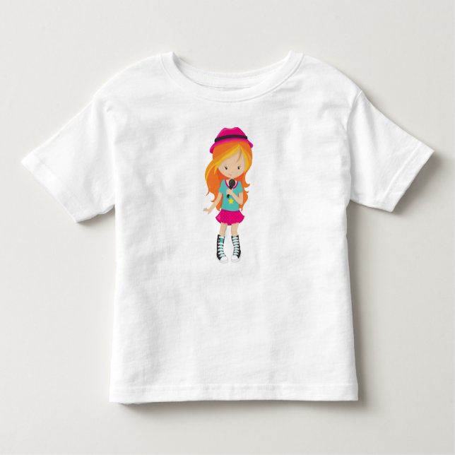 Rock Girl, Orange Hair, Band Singer, Microphone Toddler T-Shirt (Front)