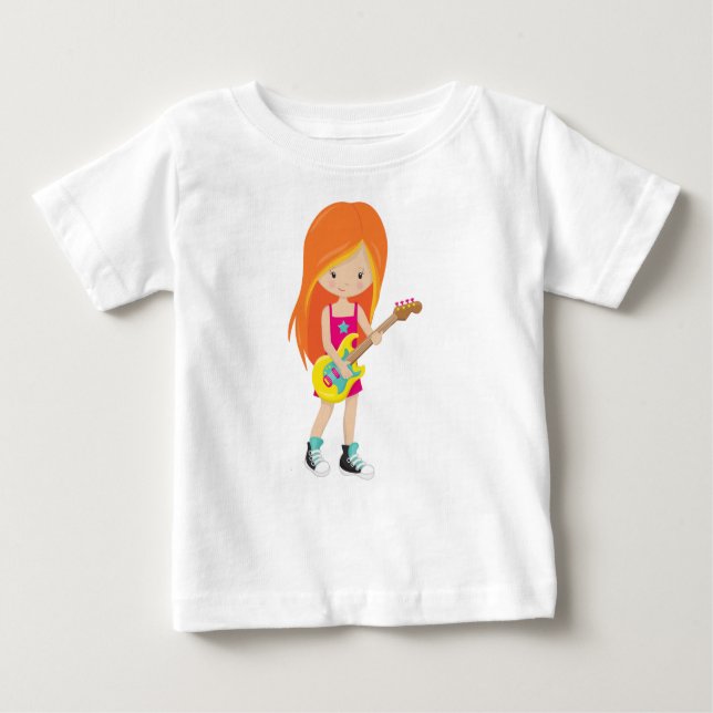 Rock Girl, Orange Hair, Guitar Player, Band, Music Baby T-Shirt (Front)