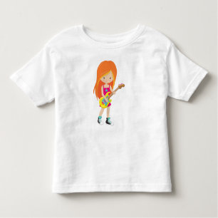 Rock Girl, Orange Hair, Guitar Player, Band, Music Toddler T-Shirt