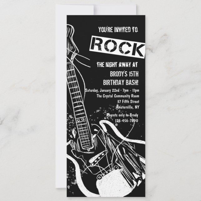 Rock Guitar Black Invitation (Front)
