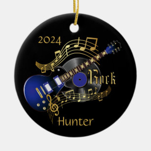 Rock Guitar - Blue Ceramic Ornament