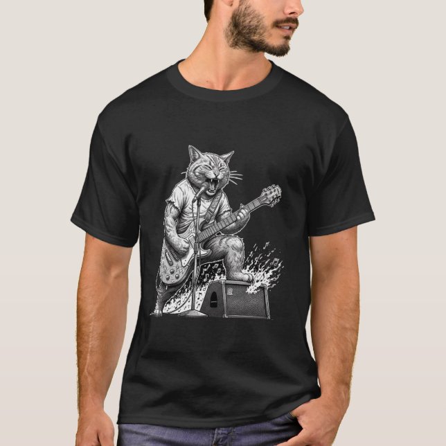 Rock Guitar Cat T-Shirt for Men – Funny Cat Music (Front)