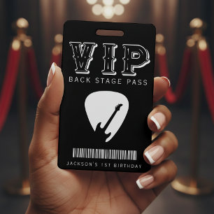 Rock Guitar Pick Kids Birthday Party Black VIP ID Badge