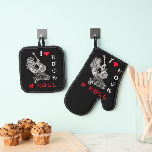 Rock Guitar Player Oven Mitt & Pot Holder Set (Insitu(Hanging))