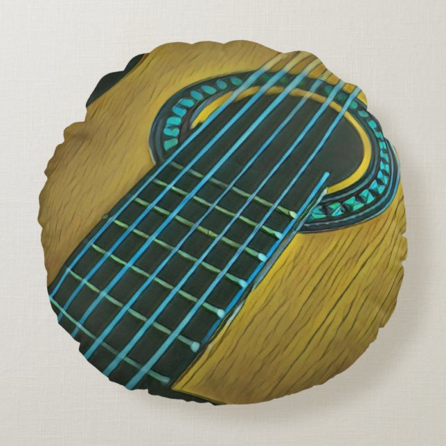 Rock guitar player round cushion (Front)