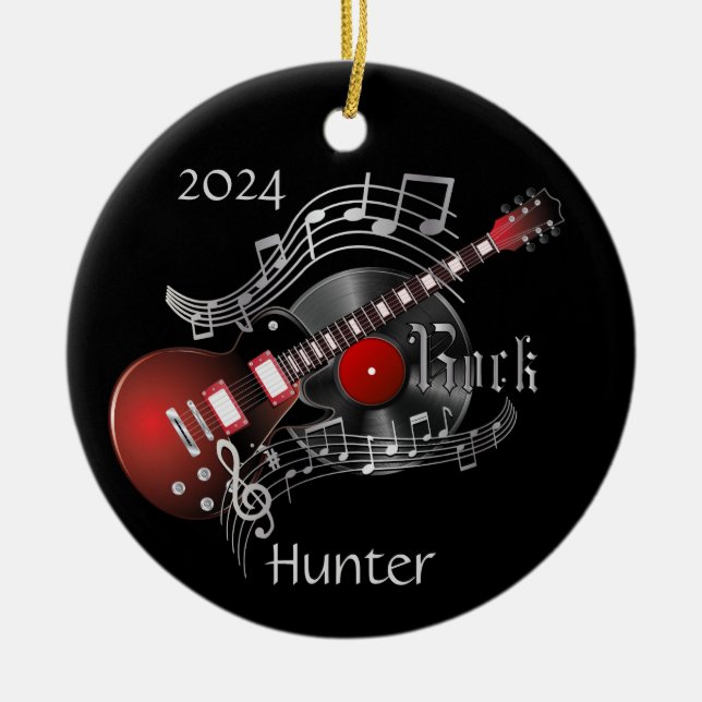 Rock Guitar - Red Ceramic Ornament (Front)