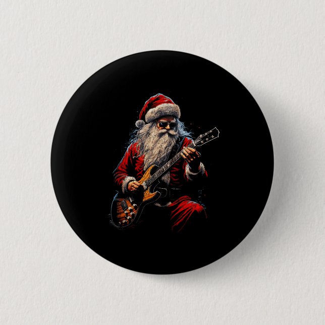 Rock Guitar Santa Claus Playing Guitar - Funny Chr 6 Cm Round Badge (Front)