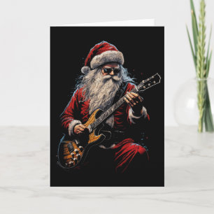 Rock Guitar Santa Claus Playing Guitar - Funny Chr Card