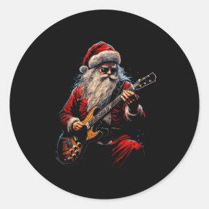 Rock Guitar Santa Claus Playing Guitar - Funny Chr Classic Round Sticker