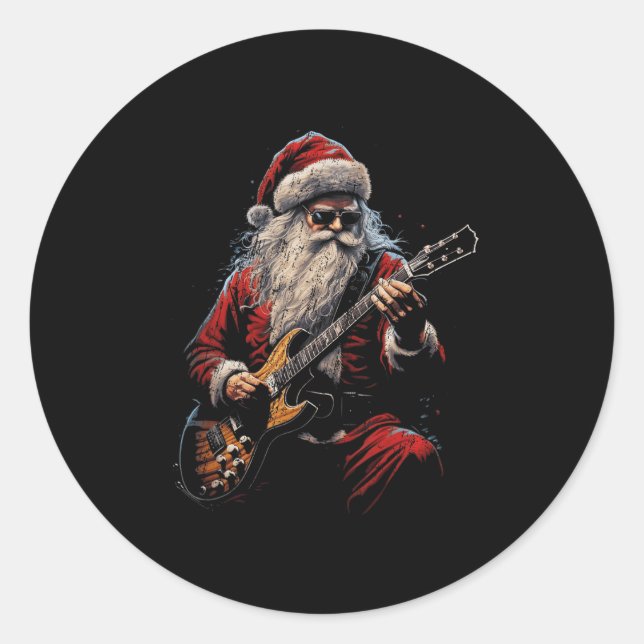 Rock Guitar Santa Claus Playing Guitar - Funny Chr Classic Round Sticker (Front)