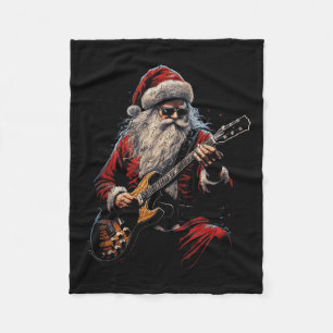 Rock Guitar Santa Claus Playing Guitar - Funny Chr Fleece Blanket