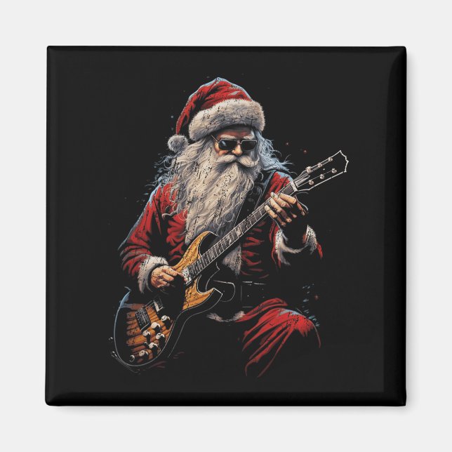 Rock Guitar Santa Claus Playing Guitar - Funny Chr Magnet (Front)