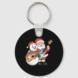 Rock Guitar Snowman And Santa Claus Playing Guitar Key Ring