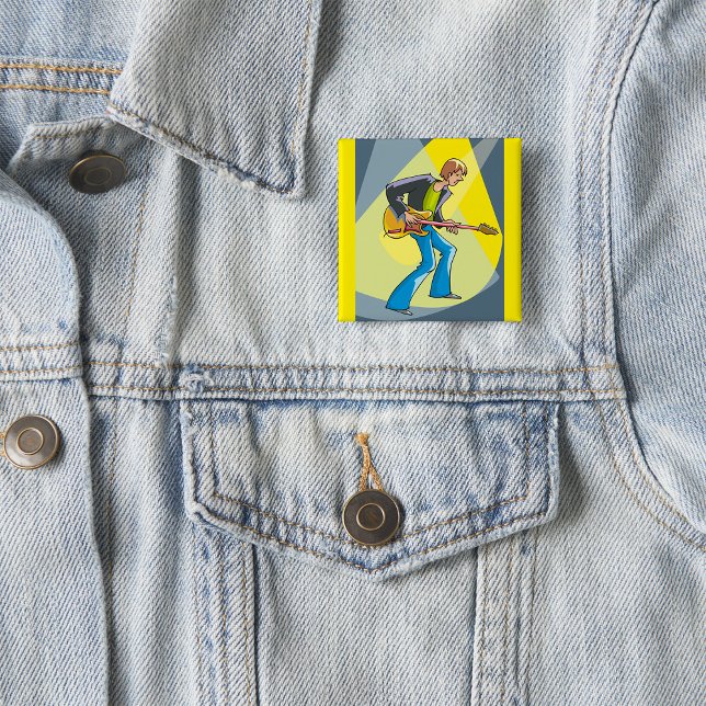 Rock Guitarist 70s Style Musician 15 Cm Square Badge (Creator Uploaded)