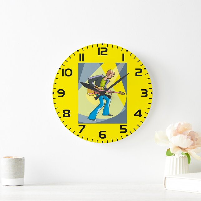 Rock Guitarist 70s Style Musician Large Clock (Creator Uploaded)
