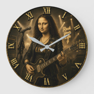Rock Guitarist Funny Mona Lisa Music Player Gift Large Clock