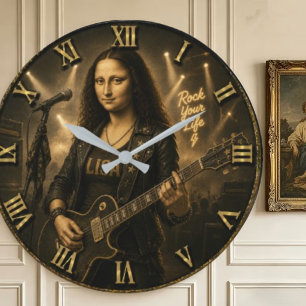 Rock Guitarist Funny Mona Lisa Music Player Gift Large Clock