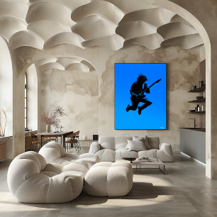 Rock Guitarist Poster – Black Silhouette on Blue