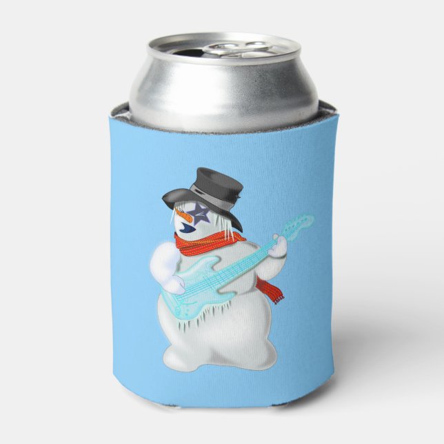 Rock Guitarist Snowman Can Cooler (Can Front)