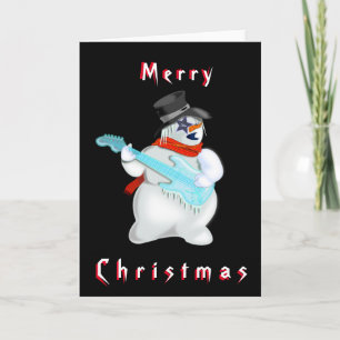 Rock Guitarist Snowman Christmas Card