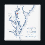 Rock Hall Maryland Elegant Navy Blue Wedding Magnet<br><div class="desc">Celebrate your Rock Hall,  Maryland waterfront wedding with this elegant navy blue Chesapeake Bay map-themed wedding favour fridge magnet. Perfect for bayside ceremonies at Inn at Huntingfield Creek,  Haven Harbour Marina,  and Osprey Point. Delight your guests with this charming and practical keepsake. Artwork by Coastal Map Designs.</div>