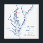 Rock Hall Maryland Elegant Navy Blue Wedding Magnet<br><div class="desc">Celebrate your Rock Hall,  Maryland waterfront wedding with this elegant navy blue Chesapeake Bay map-themed wedding favour fridge magnet. Perfect for bayside ceremonies at Inn at Huntingfield Creek,  Haven Harbour Marina,  and Osprey Point. Delight your guests with this charming and practical keepsake. Artwork by Coastal Map Designs.</div>