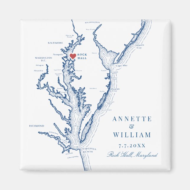 Rock Hall Maryland Elegant Navy Blue Wedding Magnet (Front)