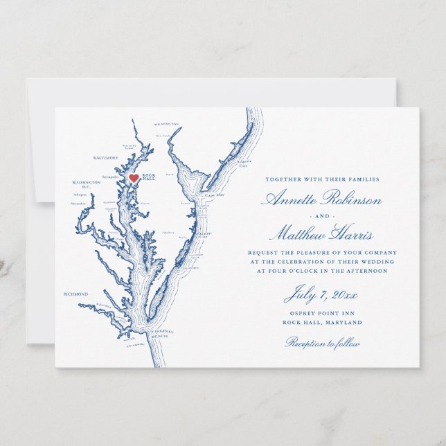 Rock Hall MD all-in-one QR code RSVP Wedding Invitation (Front)