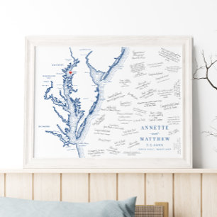 Rock Hall MD Wedding Elegant Map Guest Book Poster