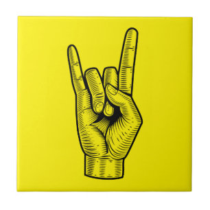 Rock Hand Sign - Retro Hand-Drawn Illustration on  Ceramic Tile