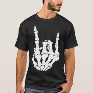 Rock Hand Skeleton Vintage Rocker Sign Halloween P T-Shirt