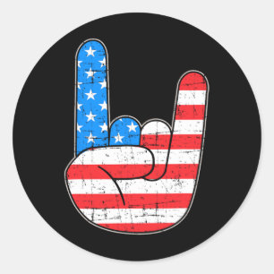 Rock Hand With Us Flag For Independence Day On 4th Classic Round Sticker
