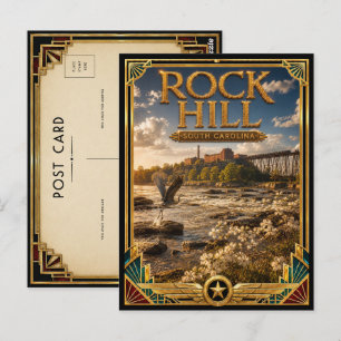 Rock Hill South Carolina Vintage Art Deco Golden Postcard
