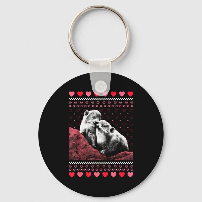 Rock Hyrax Valentine's Day Ugly Sweater Style  Key Ring (Front)