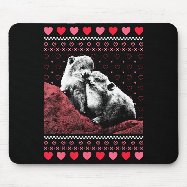 Rock Hyrax Valentine's Day Ugly Sweater Style  Mouse Pad (Front)