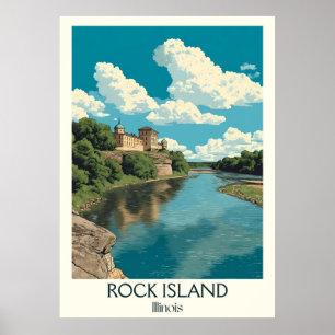 Rock Island Illinois Vintage River City Travel Art Poster