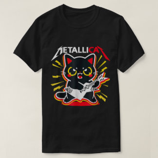 Rock Kitty Guitar Player Cute Metal Cat Design T-Shirt