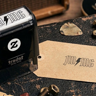 Rock Lightning Bolt Couple Monogram Rubber Stamp