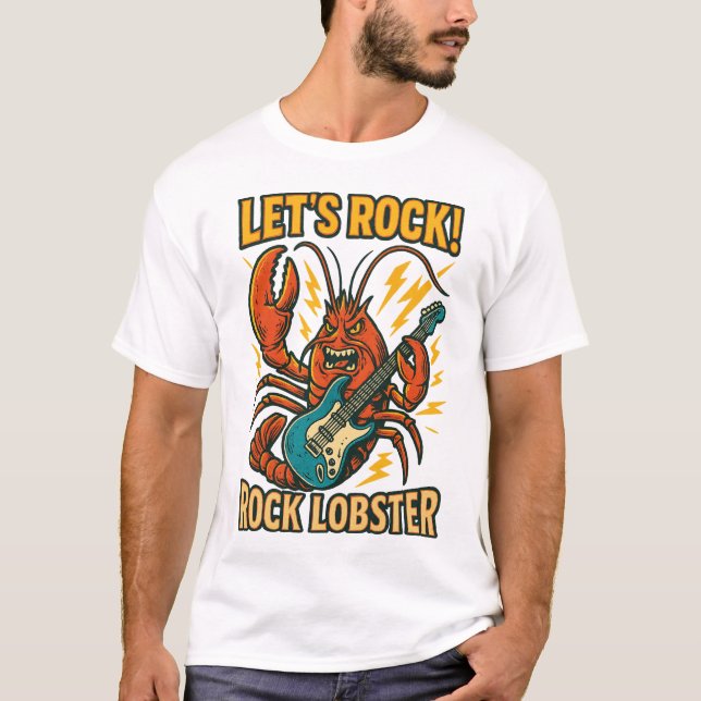 Rock Lobster Guitar Cartoon Design T-Shirt (Front)