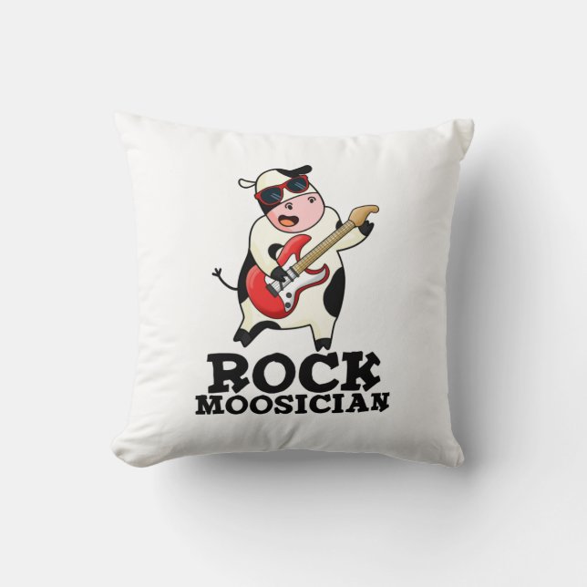 Rock Moosician Funny Cow Musician Pun  Cushion (Front)