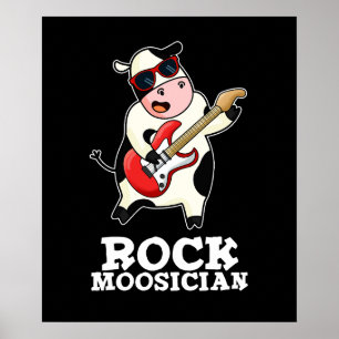 Rock Moosician Funny Cow Musician Pun Dark BG Poster