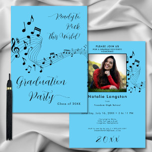 Rock Music Black & Blue Photo Graduation Party Invitation